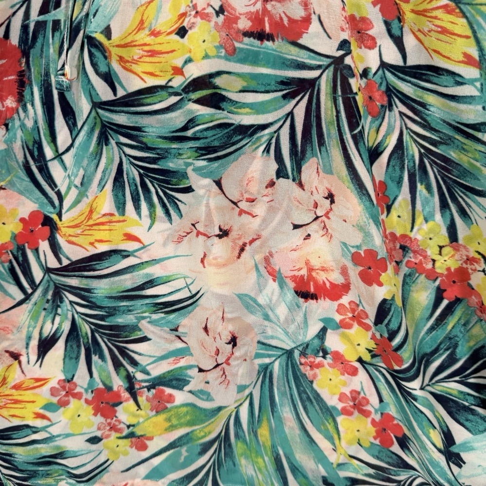 Merona Tropical Pom Pom Trim Floral Cover Up Dress Large Beach Resort Vacation - Picture 2 of 6